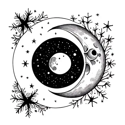 Snowy Moon And Stars