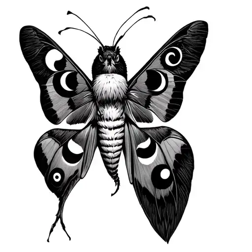 Hawk Moth With Thin Line Moon Phases