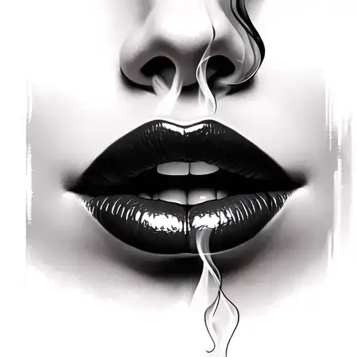 Two Female Lips Exchanging Smoke Between The Mouths