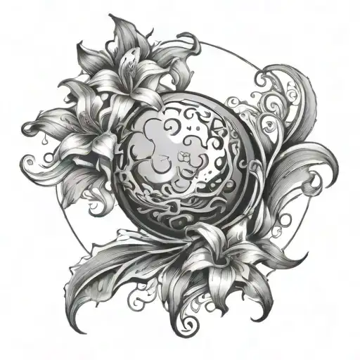 Moon Draped With Lilies And Heart Surrounded