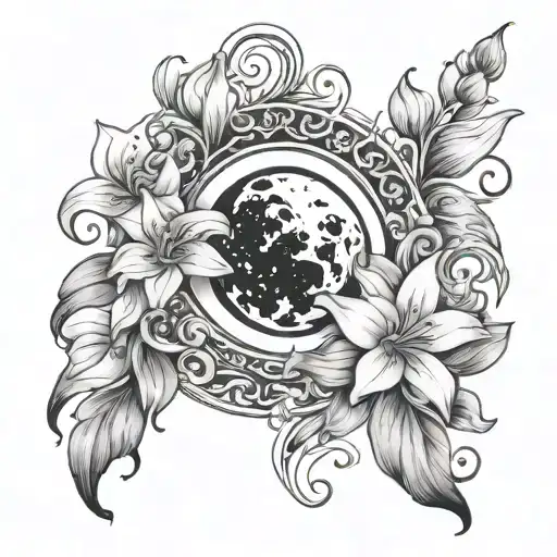 Moon Draped With Small Lilies And Heart