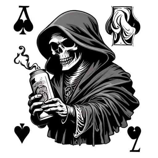 Ace Of Spades Playing Card With Grim Reaper Holding Can Of Gas And Lighter