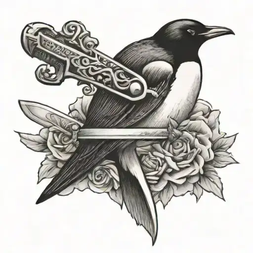 Sword Tattoo With Penguin Head Facing Away From Side