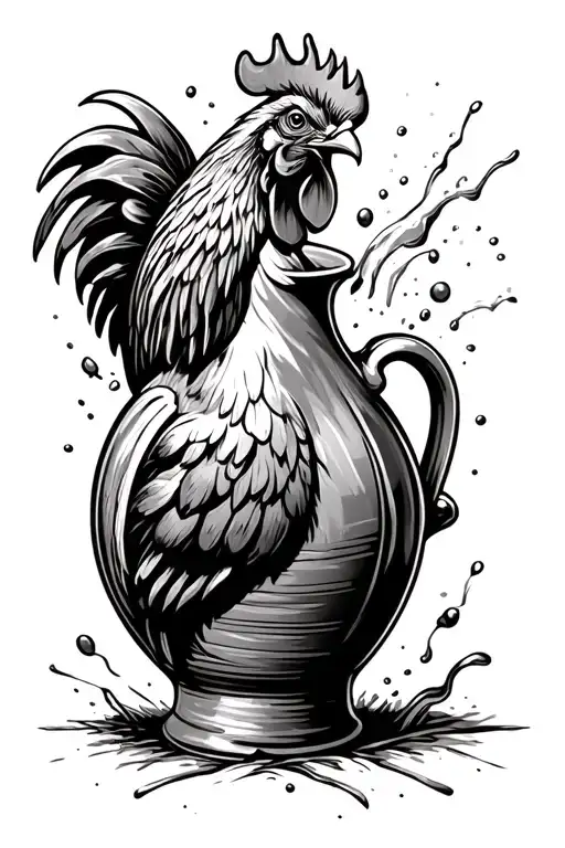 A Jug Pouring Out A Rooster