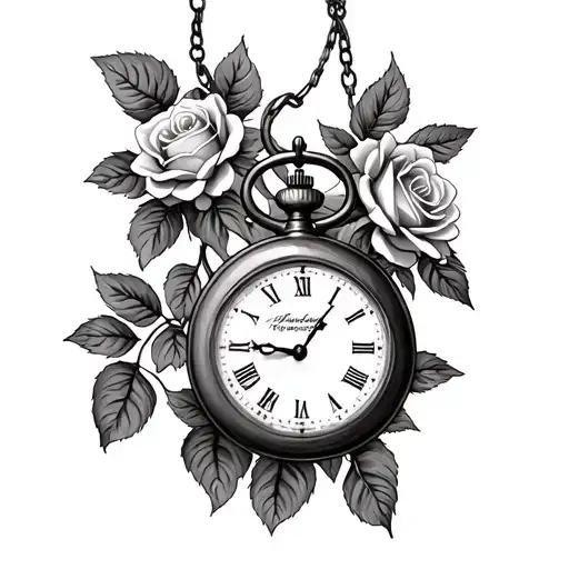 Rose Bushes With Pocketwatch Hanging