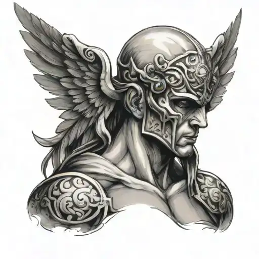 Muscular Angel With Wings And Old Mask On His Face