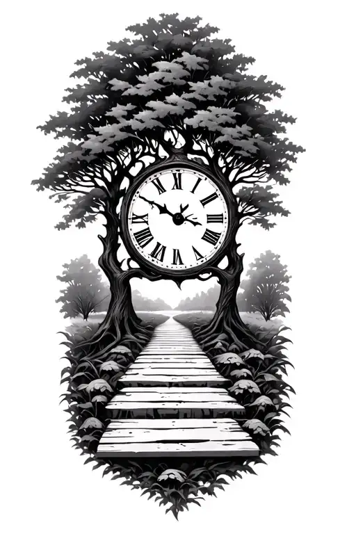 Tree With Clock Face Pathway Leading Them Through Life