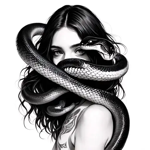 Faceless Girl With A Cobra Snake Wrapped