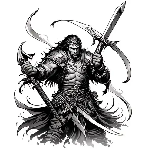 Warrior Wielding A Sword Piercing