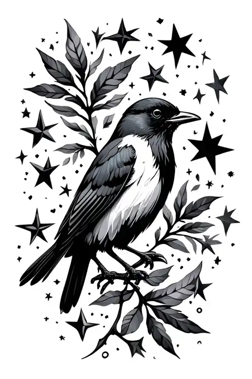 Blackbird Silhouette 5 Point Stars