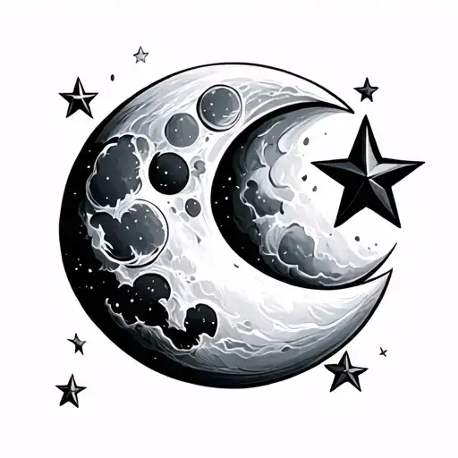 Moon And 3 Stars