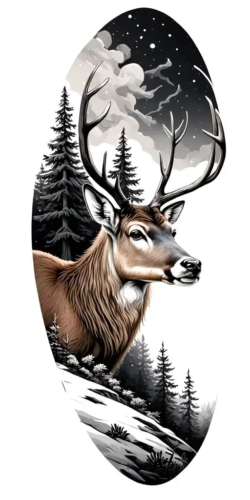 Deer Surrounded By Pine Trees