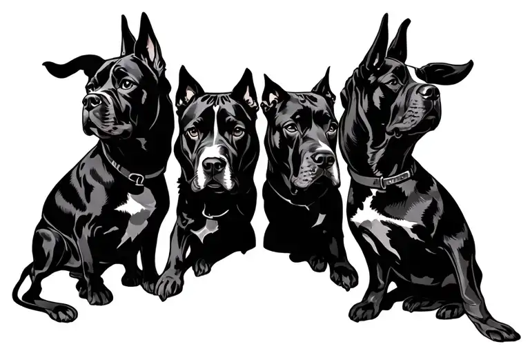 Three Headed Dobreman Dog Facing In Different Direction