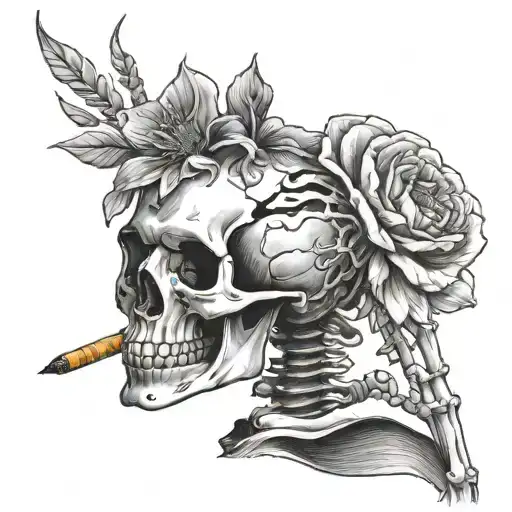 Skeleton With Cigarette And Flower