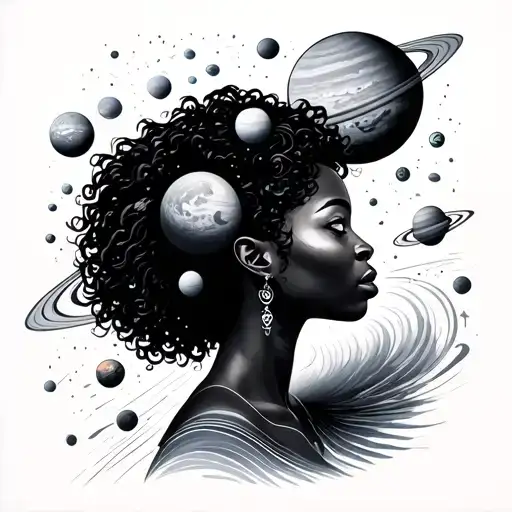 Black Women Surrounded By The Solar System Planets