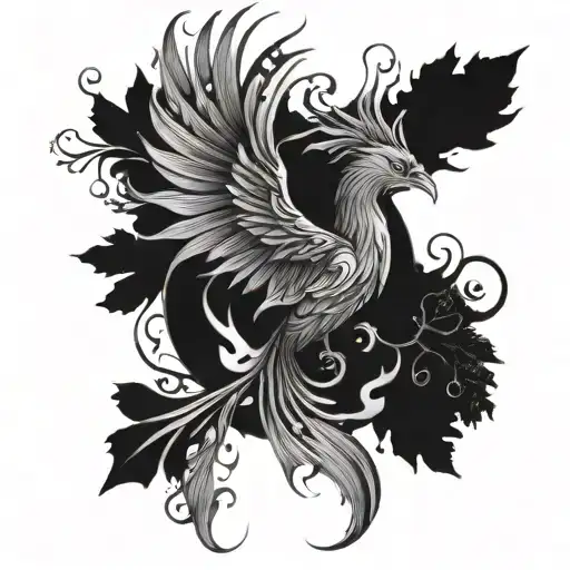 Flaming Phoenix Over A Forest