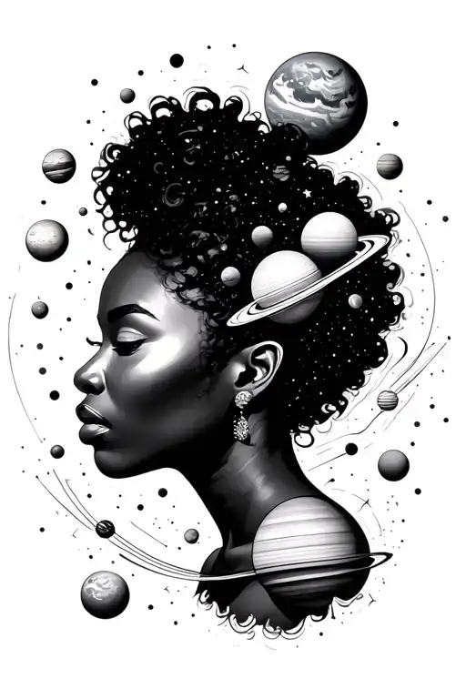 Black Women Surrounded By The Solar System Planets