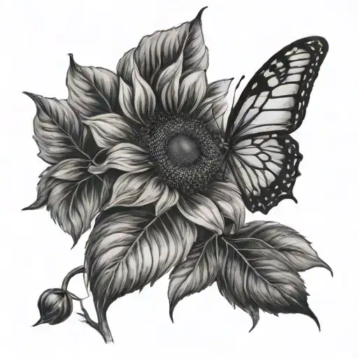 Sunflower And Butterfly With Jar