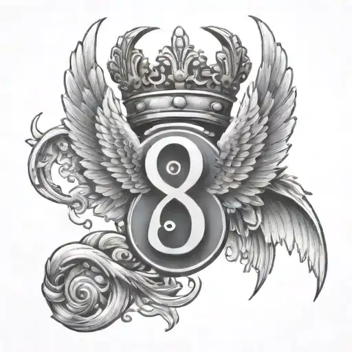 Number 8 Tattoo With A Crown And Wings Spread