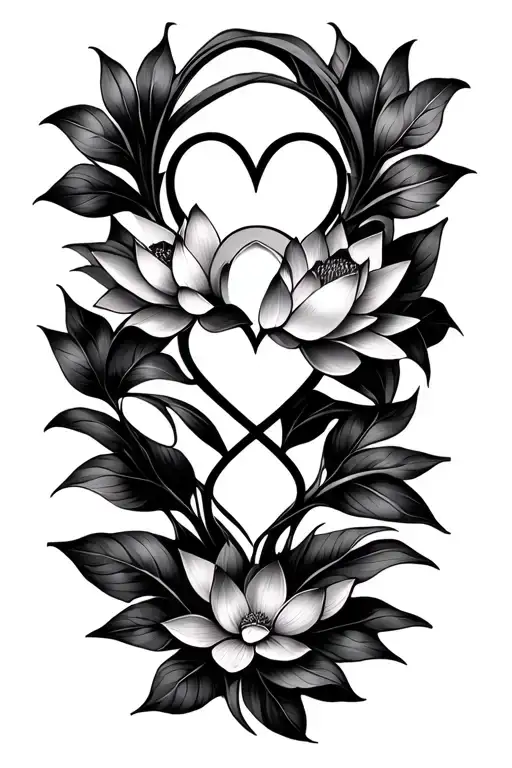 Lotus Flower And Heart And Infinity Symbol Entwined With Leaves