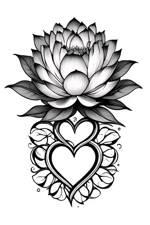 Lotus Flower And Heart And Infinity Symbol Entwined With Leaves