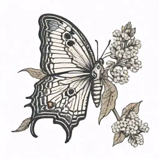 Delicate Polyphemus Moth With Yarrow Intertwined