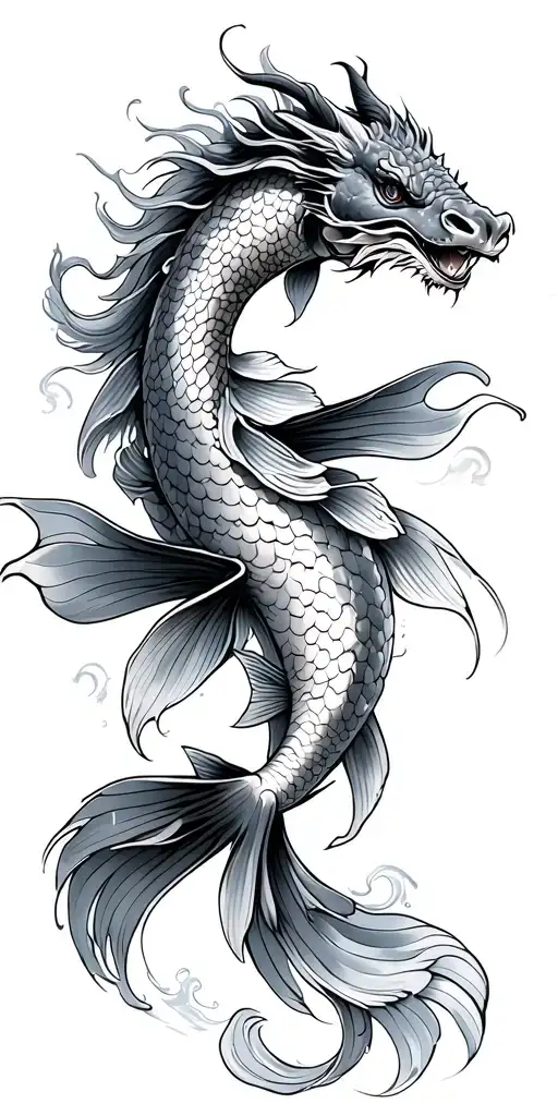 Koi Fish With Waves And A Dragon Wrapped