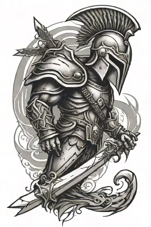 Spartan Sword With Penguin Head Coming Out Of Side