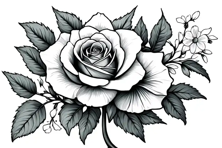 Rose Daffodil And Honeysuckle With Vine