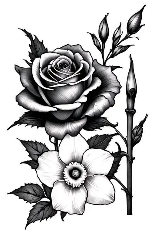 Rose Daffodil And Honeysuckle