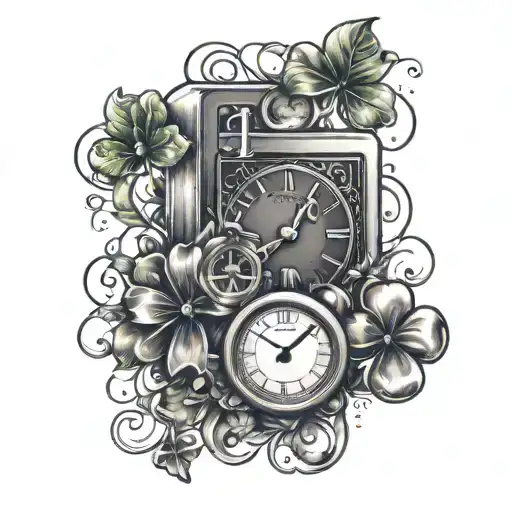 Dices With 4 Leaf Clover And Clock