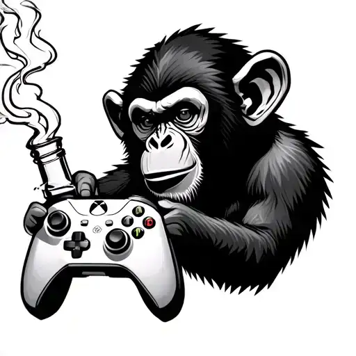 Monkey Smoking A Bong And Xbox Controller In His Hand