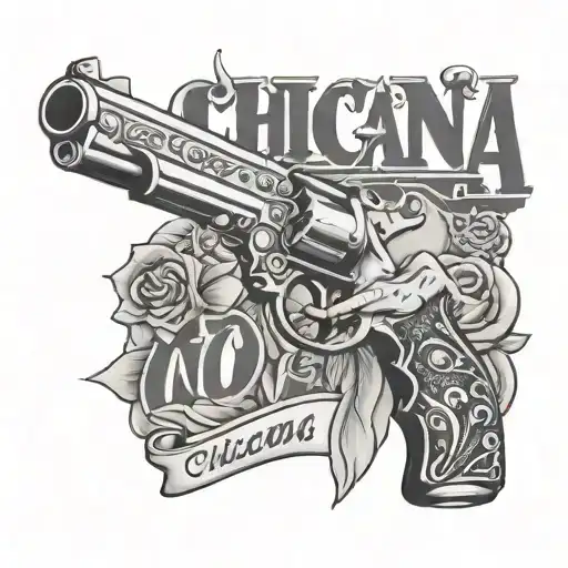 Chicana With Gun And Phrase Written On Hand No Love
