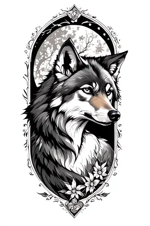 Fairytale Inspired Tattoo Design Featuring A Wolf