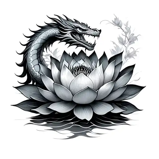 Lotus Flower With A Dragon Intertwined