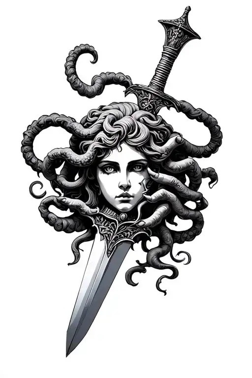 Intricate Dagger With Medusa Holding