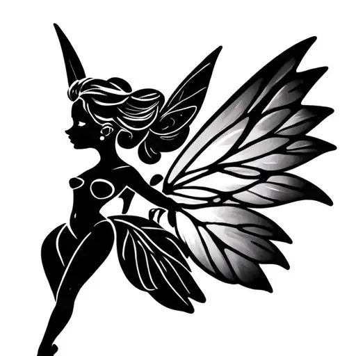 Tinker Bell Side Outline With Leaf Wings Not Completely Blacked In