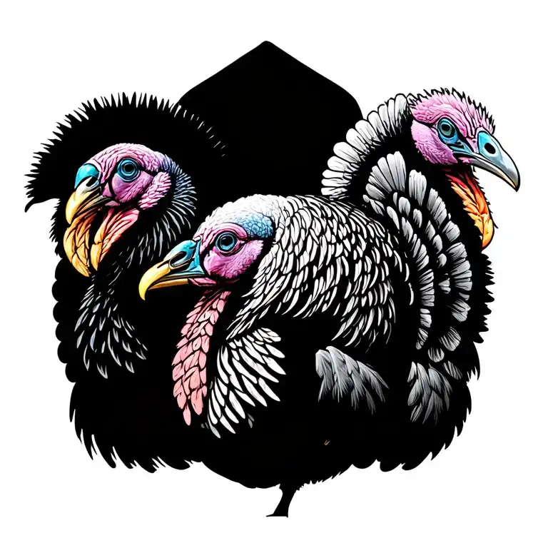 Three Wild Turkeys Side View