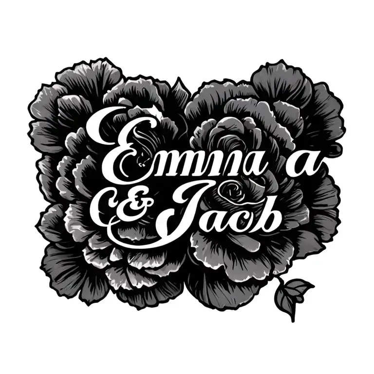 Emma & Jacob In Very Fancy Cursive Letters On Single Peck
