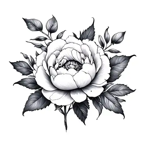 Floral Motif With Peonies In Whip Shading And Dot Fairly Fine