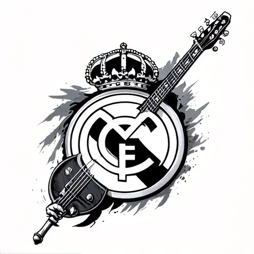 Real Madrid Logo Add Rock Band Behind A Female Warrior