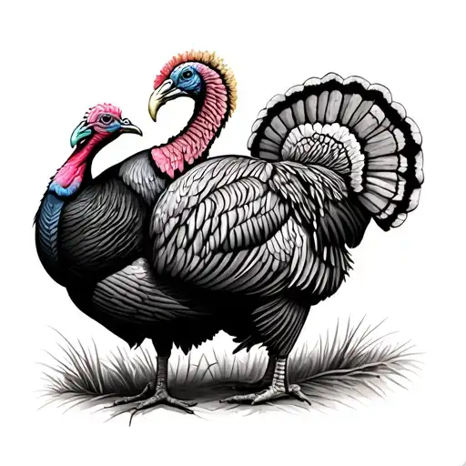 Three Different Wild Turkeys Side View From Half