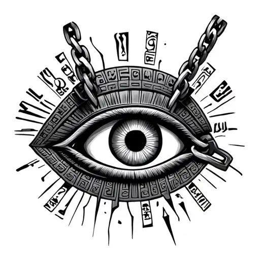 Horus Eye That Cries Broken Chain Surrounded By Hieroglyphs