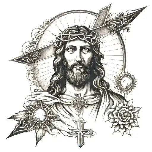 Sun With Jesus Under Holding Out His Arms And A Cross Under Hime