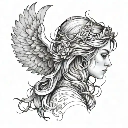 Outline Female Angel Face Side Profile Staring At Female Devil Watercolor