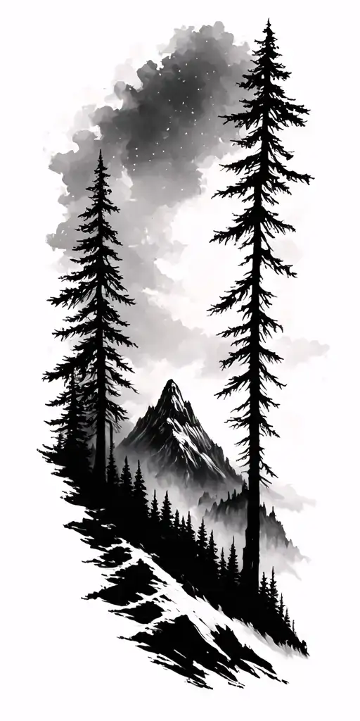 Brush Stroke Forest Mountain Sleeve