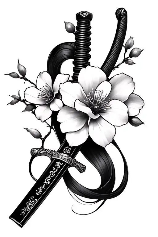 Katana And Cherry Blossom