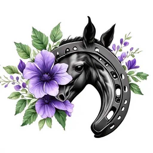 Horse Shoe Tattoo Made From Violet Flowers