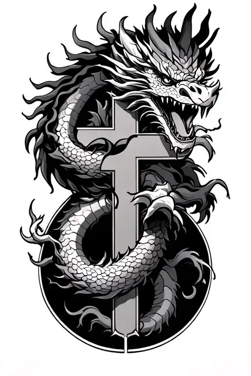 Japanese Dragon Wrapped Around A Cross