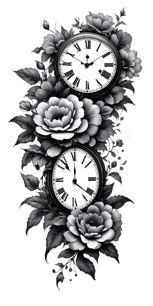 Clock Flowers Intertwined